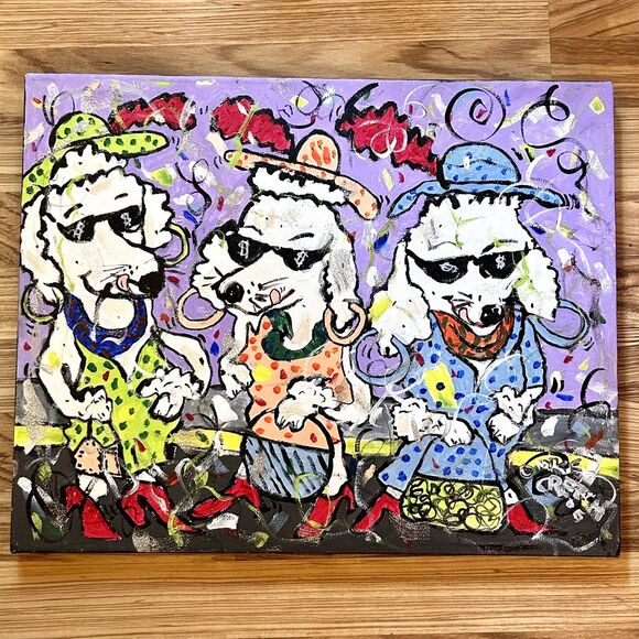 Artist Mike Creech - Folk Pop Art Poodle Painting on Canvas Lexington Kentucky - Picture 1 of 9